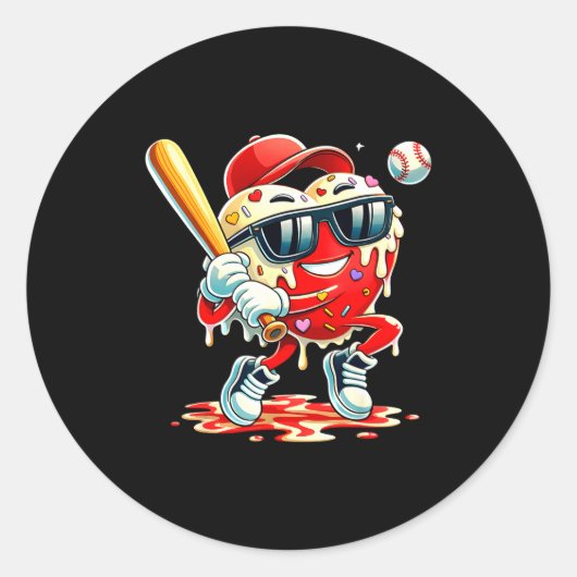 Sticker Rond Valentines Day Heart Baseball Drip Ice Cream Boys (Devant)