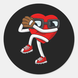 Sticker Rond Valentines Day Heart Baseball Pitcher Fun Boys Gir