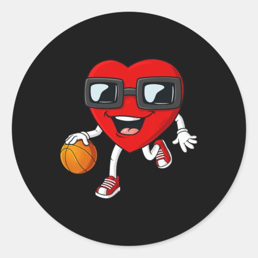 Sticker Rond Valentines Day Heart Dribbling Basketball Boys Gir (Devant)