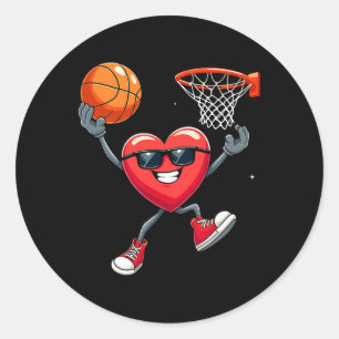 Sticker Rond Valentines Day Heart Dunking Basketball