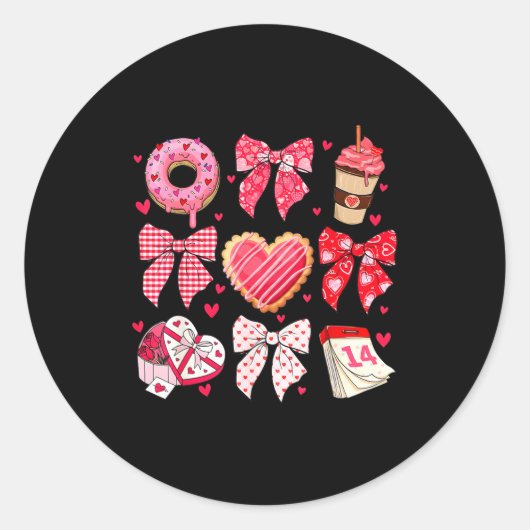 Sticker Rond Valentines Day Hearts Leopard Coquette Bow Women G (Devant)