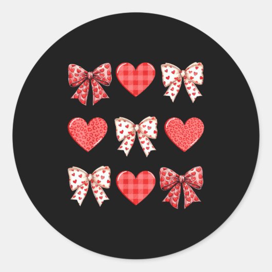 Sticker Rond Valentines Day Hearts Leopard Coquette Bow Women G (Devant)