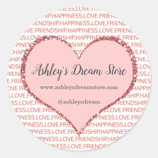 Sticker Rond Valentine's Day Pink Heart Custom Site Web d'affai (Devant)