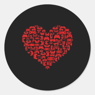 Sticker Rond Valentines Day Red Heart Vidéo Jeu Amour Amour Amo