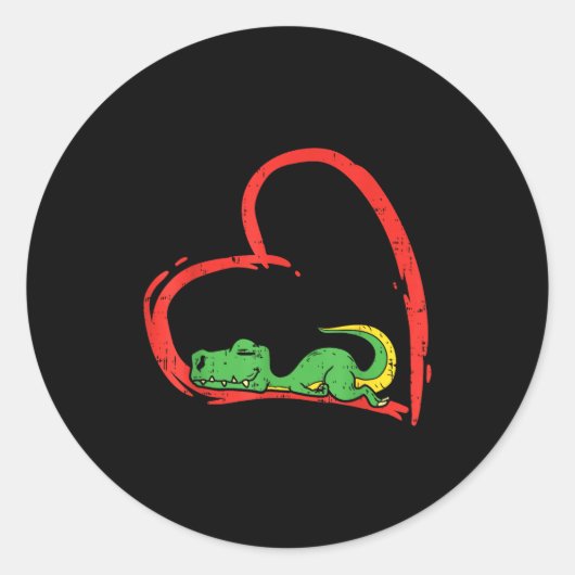 Sticker Rond Valentines Day Shirt Funny Heart Trex Sleeng Dinos (Devant)