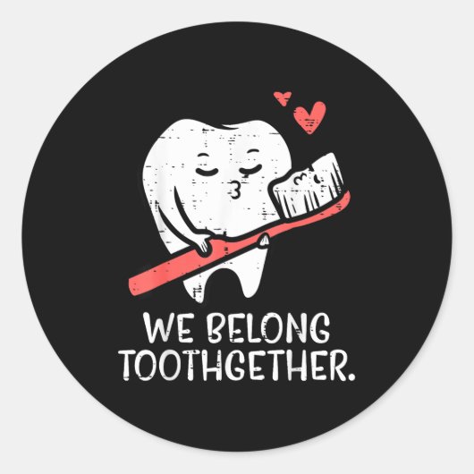 Sticker Rond Valentines Day Tooth Brush We Belong Together Dent (Devant)