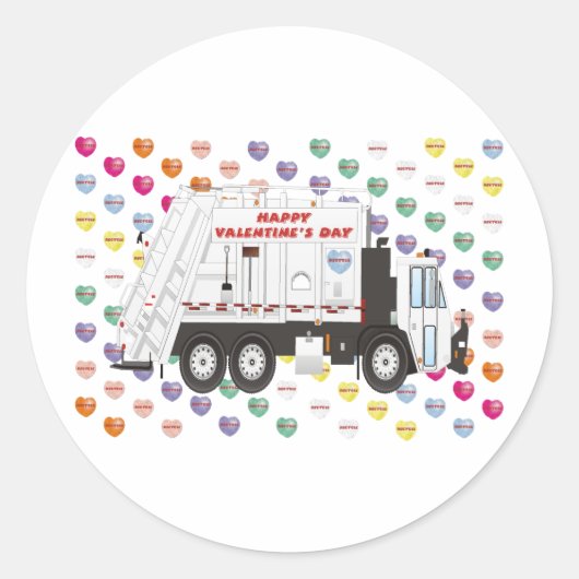 Sticker Rond Valentines de camion-poubelle (Devant)