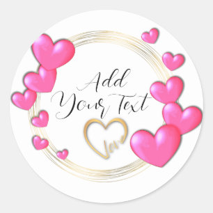 Sticker Rond Valentines Élégantes, Amour, Anniversaire Coeur Ro