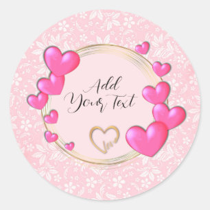 Sticker Rond Valentines Élégantes, Amour, Anniversaire Coeur Ro