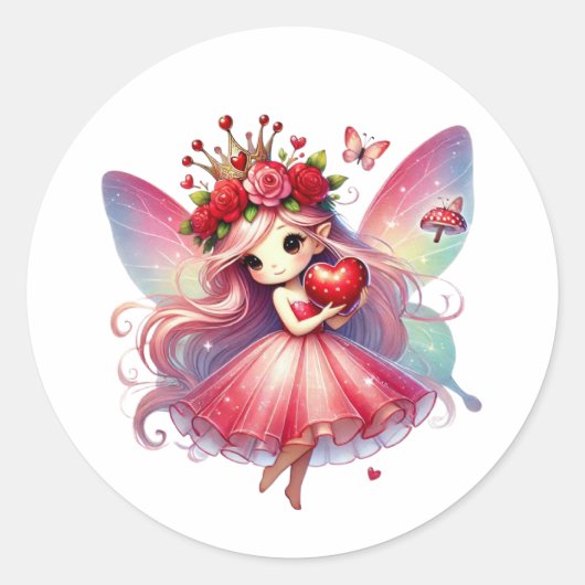 Sticker Rond Valentines Fée adorable (Devant)