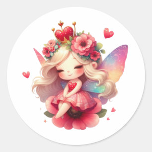 Sticker Rond Valentines Fée adorable