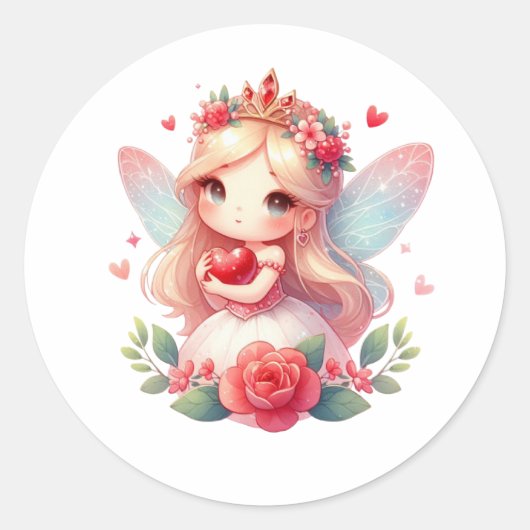 Sticker Rond Valentines Fée adorable (Devant)