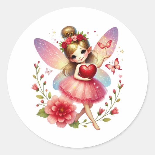Sticker Rond Valentines Fée adorable (Devant)