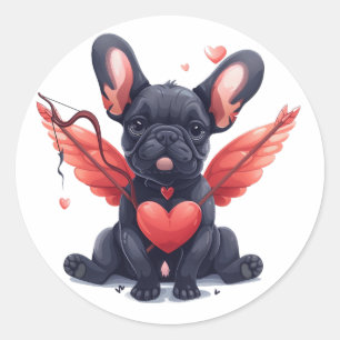 Sticker Rond Valentines French Bulldog Cupid