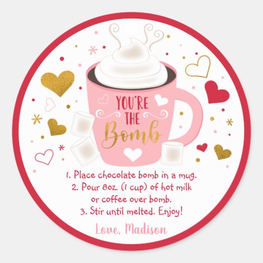 Sticker Rond Valentine's Hot Chocolate Bomb Rose Gold Heart (Devant)