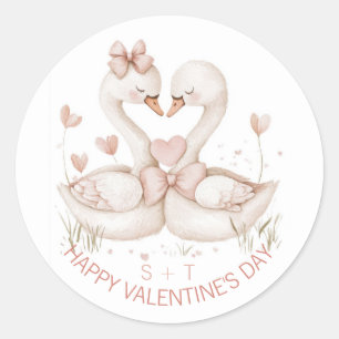 Sticker Rond Valentines Jour Aquarelle Swan Couple personnalisé