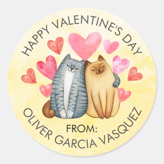 Sticker Rond Valentines Jour Chats Coeurs Faveurs Traiter Sacs  (Devant)