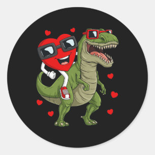 Sticker Rond Valentines Jour Coeur équitation Dinosaur T Rex Fu