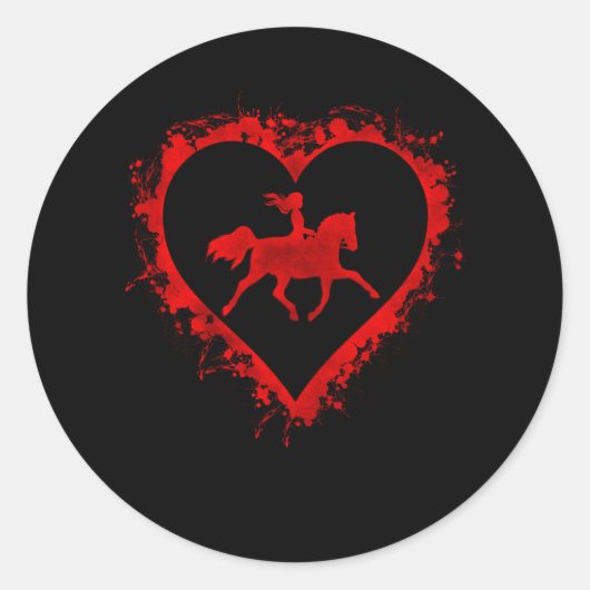 Sticker Rond Valentines Jour Coeur Fille Cheval Équitation (Devant)