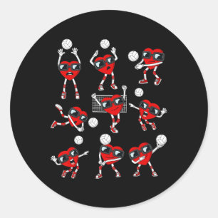 Sticker Rond Valentines Jour Coeur Volleyball Joueur Fun Boys G