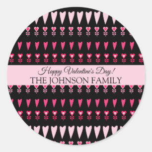 Sticker Rond Valentines Jour Coeurs Fleurs Motif