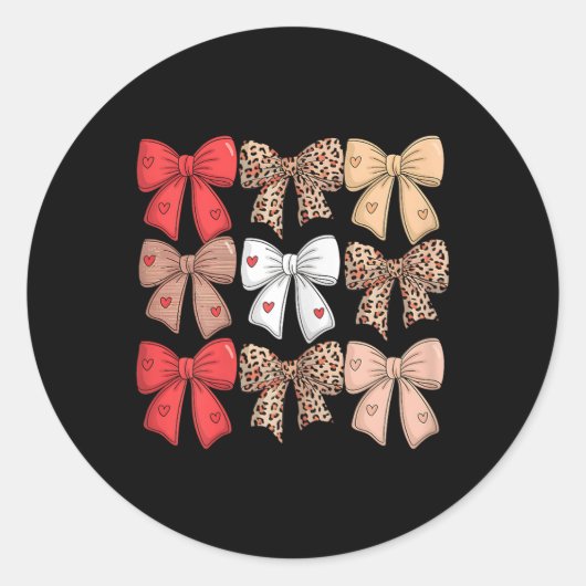 Sticker Rond Valentines Jour Coeurs Leopard Coquette Bow Femmes (Devant)