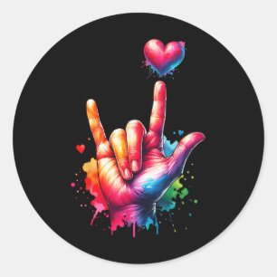 Sticker Rond Valentines Jour Coloré Asl I Love You Heart Femmes