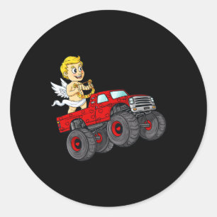 Sticker Rond Valentines Jour Cupid équitation Monster Truck Fun