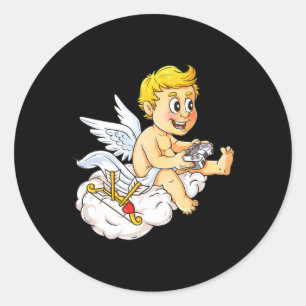 Sticker Rond Valentines Jour Cupid Vidéo Gamer Contrôleur Garço