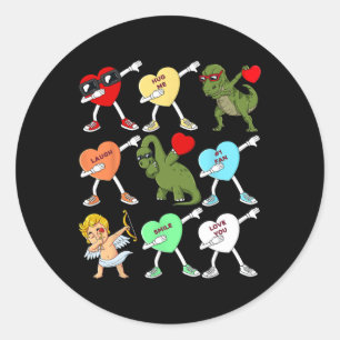 Sticker Rond Valentines Jour Dabbing Coeurs Cupid T Rex Dino Da