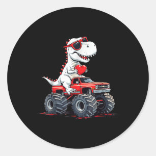Sticker Rond Valentines Jour Dinosaure Monster Camion Avec Coeu