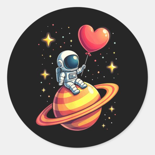 Sticker Rond Valentines Jour Espace Astronaut Coeur ballon (Devant)