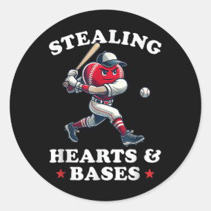 Sticker Rond Valentines Jour Garçons Joueur De Baseball Voler C