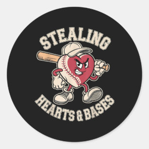 Sticker Rond Valentines Jour Garçons Joueur De Baseball Voler C