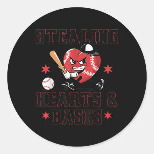 Sticker Rond Valentines Jour Garçons Joueur De Baseball Voler C