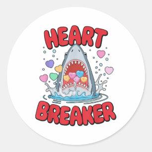 Sticker Rond Valentines Jour Requin Crise-Coeur Drôle Garçons E