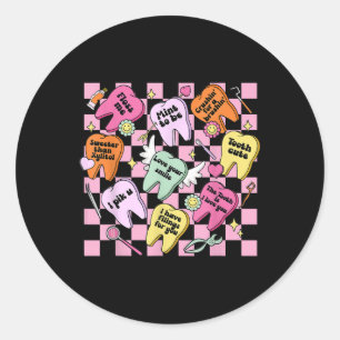Sticker Rond Valentines Jour Rétro Dents Dentiste Dentaire Hygi