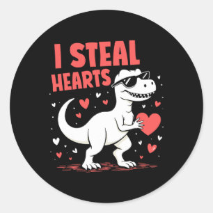 Sticker Rond Valentines Jour T-rex I Coeurs de vol Dinosaur Amo
