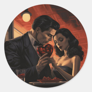 Sticker Rond Valentines jour vintage rétro couple comique