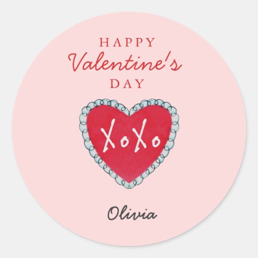 Sticker Rond Valentines jour XOXO Aquarelle Coeur (Devant)