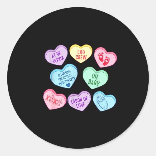 Sticker Rond Valentines Labor And Delivery Nurse Heart Candy La (Devant)