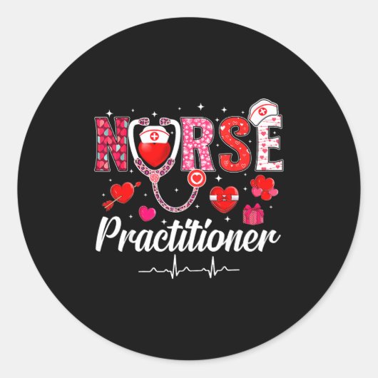 Sticker Rond Valentines Nurse Practitioner Scrubs Nurse Life St (Devant)