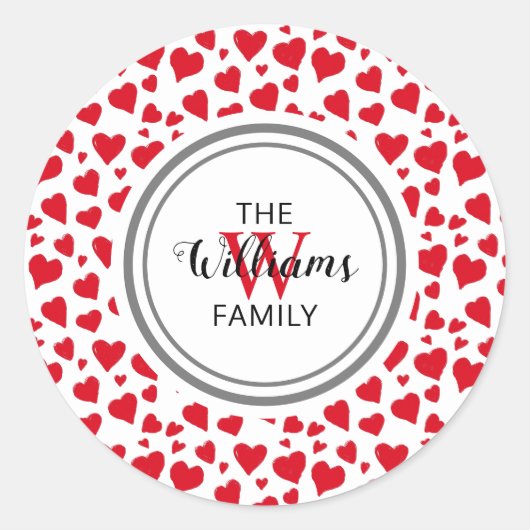 Sticker Rond Valentines Red Heart Nom monogrammé (Devant)
