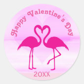 Sticker Rond Valentines tropicales Flamant rose de jour rose an (Devant)