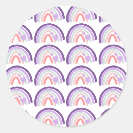 Sticker Rond Valentines violet main tiré Motif arc-en-ciel (Devant)
