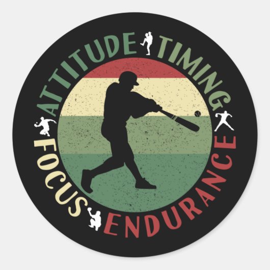 Sticker Rond Valeurs d'équipe de baseball motivationnelles (Devant)