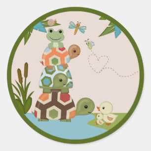 Sticker Rond Valise circulaire Baby shower de tortue Laguna LTC