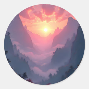 Sticker Rond Vallée du coucher de soleil - Paysage de coucher d