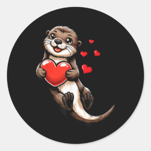 Sticker Rond Vallentines de loutres de mer mignonnes Amoureux d