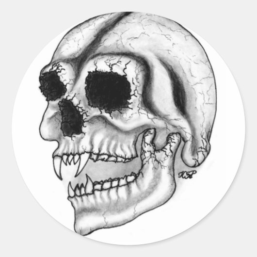 Sticker Rond Vampir crâne noir et blanc (Devant)